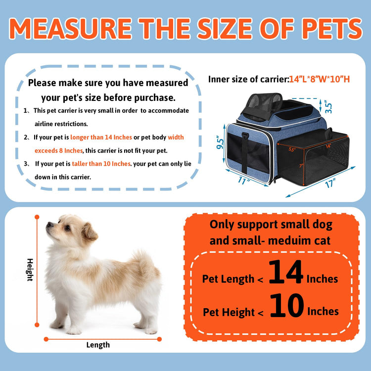 Petskd Top and Side Expandable Pet Carrier 18x11x11 Inches Delta United Airline Approved, Soft-Sided Carrier for Small Cats and Dogs with Locking Safety Zippers and Anti-Scratch Mesh(Black)
