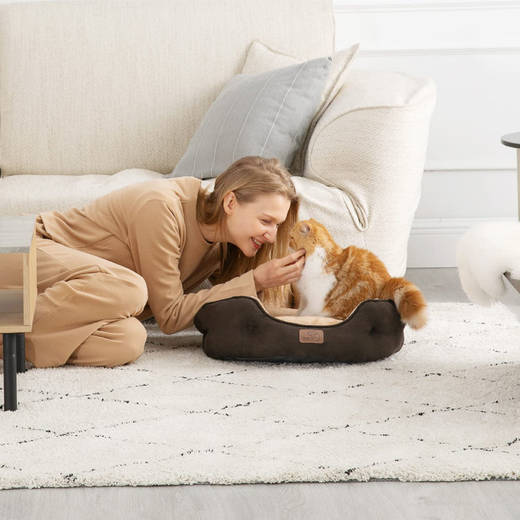 Bedsure Dog Beds for Small Dogs - Round Medium Cat Beds for Indoor Cats, Washable Pet Bed for Puppy and Kitten with Slip-Resistant Bottom, 25 Inches, Taupe