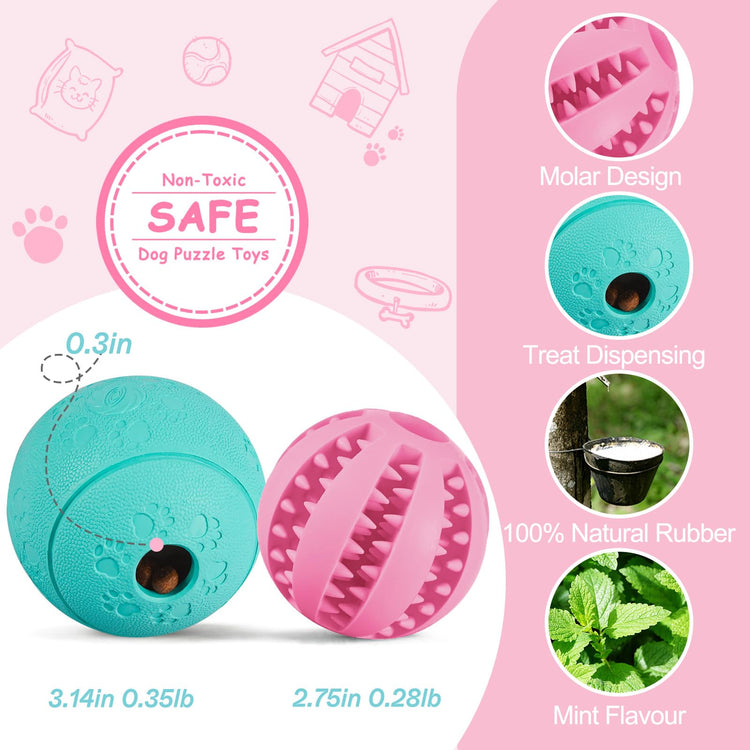 HIPPIH Dog Puzzle Toy 2 Pack, Interactive Dog Toys for Treat Dispensing, Durable Puppy Toys for Teething, Dog Treat Ball for Teeth/Slow Feeder/IQ Training/Playing, Blue-2.75‘’, Green-3.14‘’