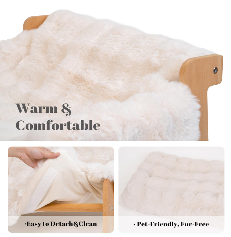 CHEERHOME PETS Elevated Cat Couch Bed for Indoor Cats, Wooden Cat Sofa with Removable Washable Fluffy Cover Raised Kitty Lounge Chair Suitable for Puppy(Cat Sofa Off-White)