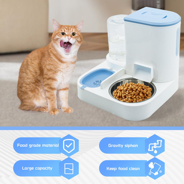 2 in 1 Automatic Cat Feeder & Water Dispenser,Gravity Pet Feeder Stainless Steel Food Water Bowl All-in-One Large Capacity Self Feeding for Cats Dogs Small Medium Pets(Green)