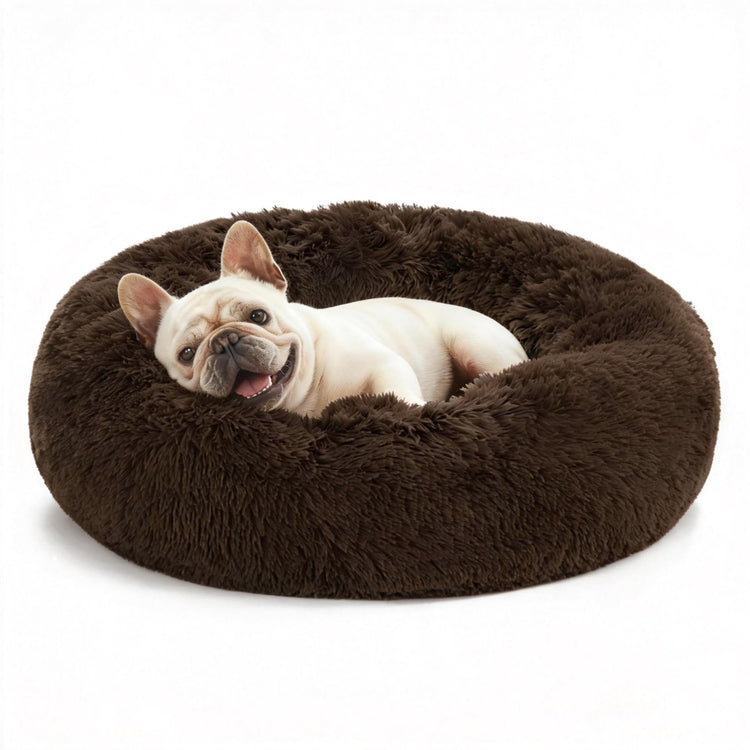 Love's cabin Calming Dog & Cat Bed, Cat Bed for Indoor Cats, Anti-Anxiety Donut Round Bed, Fluffy Warming Pet Bed for Small Medium Dogs and Cats, Beige Taupe 20"/24"