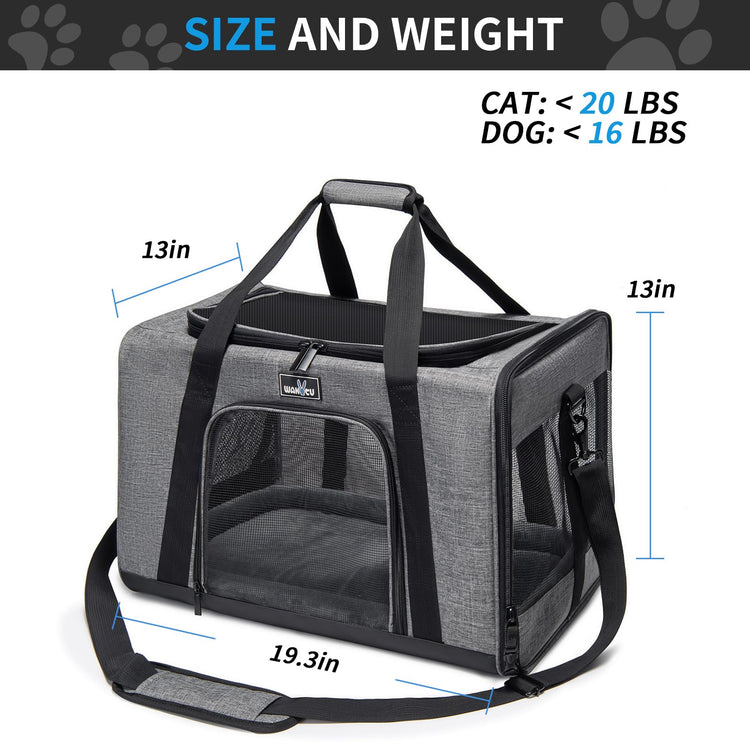 Wakytu Airline Approved Pet Carrier, TSA Approved Soft Sided Travel Bag for Small Dogs and Cats, 5 Mesh Windows & Padded Shoulder Strap for Plane Underseat, 17.7"x11"x8.3"
