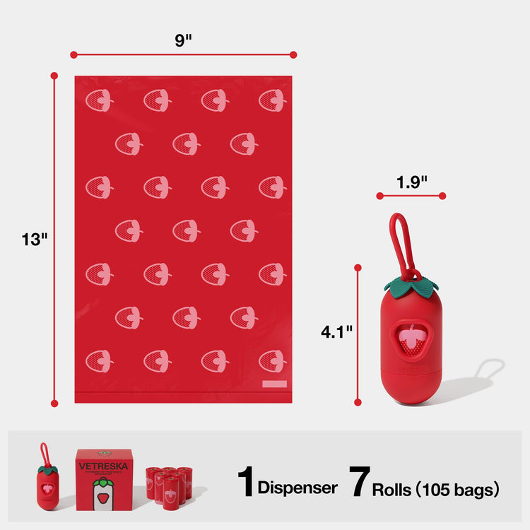 VETRESKA Dog Poop Bag Dispenser with Cherry Blossom Scented Poop Bags, Leak Proof and Extra Thick Pet Waste Bags, 1 Poop Bag Holder and 105 Bags for Dog Walking and Cats Litter, Pink