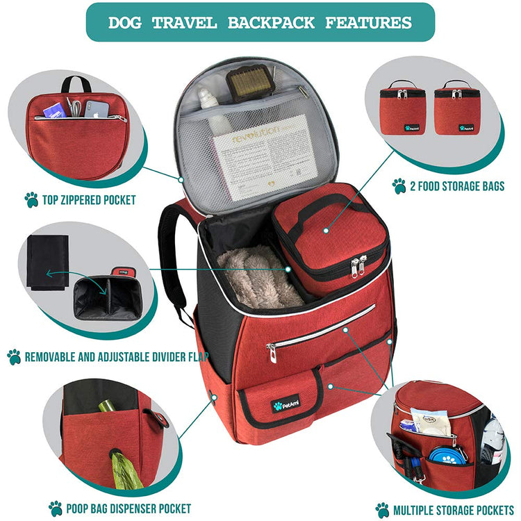 PetAmi Dog Travel Bag Backpack, Airline Approved Dog Bags for Traveling, Puppy Diaper Bag Supplies, Pet Camping Essentials Hiking Accessories Dog Mom Gift, Food Container, Collapsible Bowls, Gray