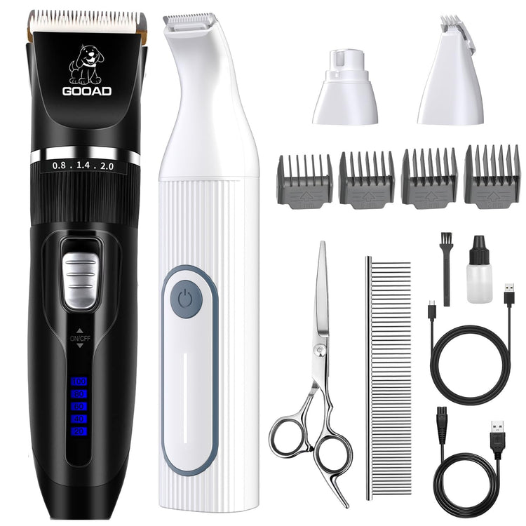 Dog Clippers for Grooming for Heavy Thick Hair&Coats,Low Noise Hair Trimmer,Rechargeable Cordless Pet Shaver, Dog Grooming Kit with Paw Trimmer Nail Grinder for Small Large Dogs