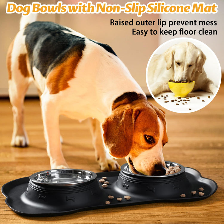 Hubulk Pet Dog Bowls 2 Stainless Steel Dog Bowl with No Spill Non-Skid Silicone Mat + Pet Food Scoop Water and Food Feeder Bowls for Feeding Small Medium Large Dogs Cats Puppies (Small, Blue)