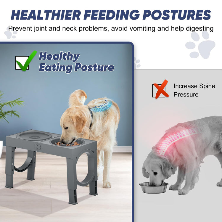 XIAZ Elevated Dog Bowls Large Breed Raised Dogs Bowl Stand Large/Medium Sized Dog Stainless Steel Food Water Bowl Stands 5 Heights Adjustable 9/11/12/14in Black Pet Feeder Dish Station