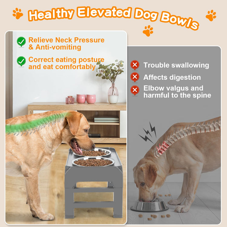 COMESOON Elevated Dog Bowls, 4 Height Adjustable Raised Bowl Stand with 2 Thick 50oz Stainless Steel Food Bowls Non-Slip Feeder Adjusts to 3.7'', 9.2'', 10.75'', 12.36'' Black, (DB-W01)