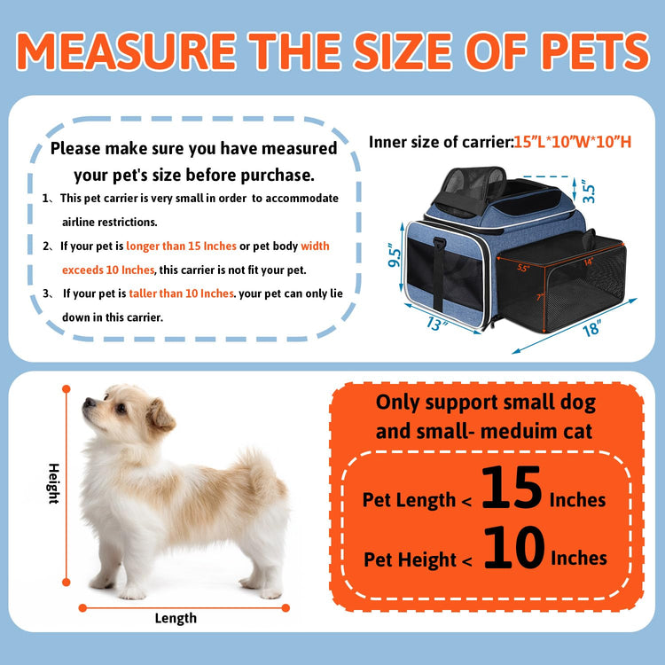 Petskd Top and Side Expandable Pet Carrier 18x11x11 Inches Delta United Airline Approved, Soft-Sided Carrier for Small Cats and Dogs with Locking Safety Zippers and Anti-Scratch Mesh(Black)