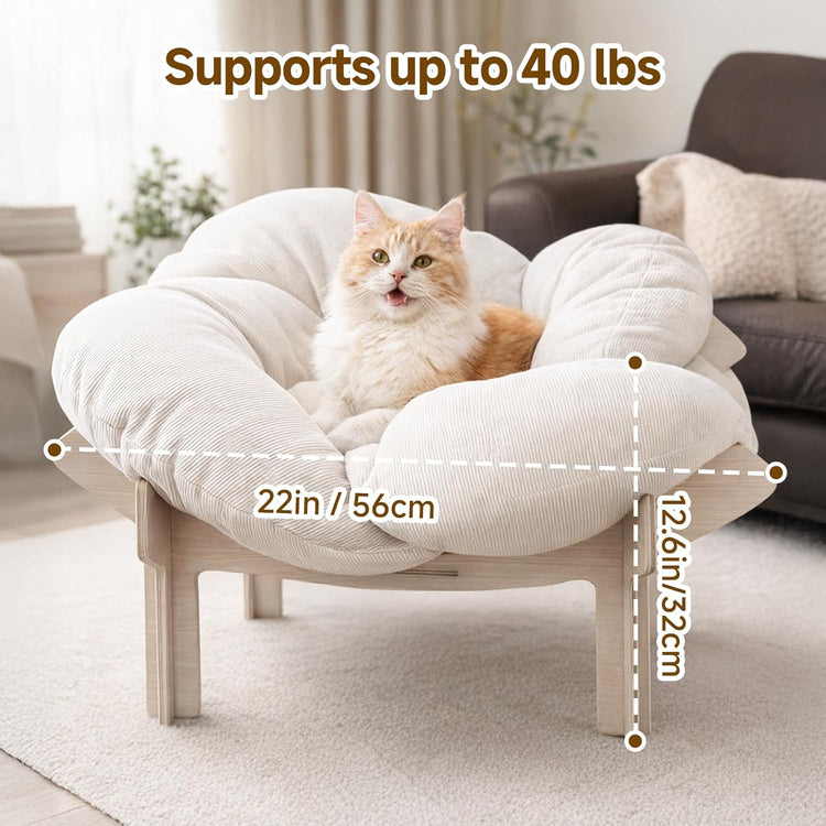 Pet Bed，Large Flower-Shaped Pet Bed for Cats & Small Dogs - Solid Wood Base, Modern Luxury High-Leg Pet Sofa with Removable Mattress, Indoor Lounge, Easy to Assemble, Space-Saving Design