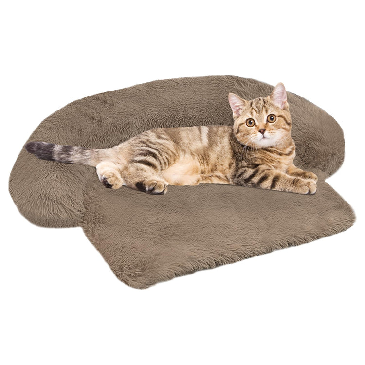 Calming Dog Bed Fluffy Plush Dog Mat for Furniture Protector with Removable Washable Cover for Large Medium Small Dogs and Cats (Small(35x31x5), Light Grey)