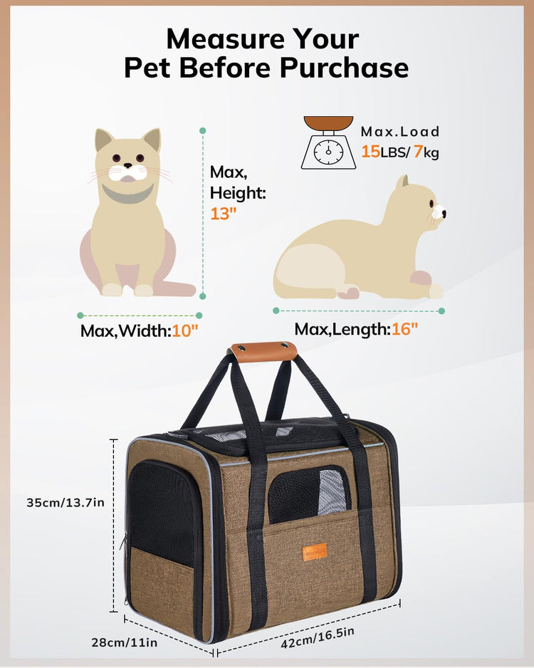 Morpilot Pet Carrier for Large Cats, Puppies & Small Dogs Up to 25lbs, Escape-Proof with Locking Zippers, Dual-Sided Cushion, Safety Buckle for Car & Vet Travel, Includes Foldable Bowl (Dark Gray)