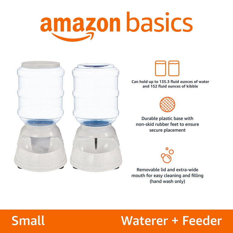 Amazon Basics Gravity Pet Food Feeder for Dogs and Cats, Easy to Clean, Easy to Fill, Removable Lid, 6-Pound Capacity, Small, Gray