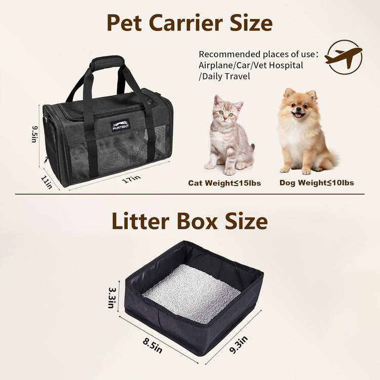 Pet Carrier Airline Approved, Soft Sided Cat Carrier for Small Pets up to 13 lbs, TSA Approved Dog Travel Bag with Foldable Bowl, Portable Soft Sided Pet Carrier for Kittens and Puppies