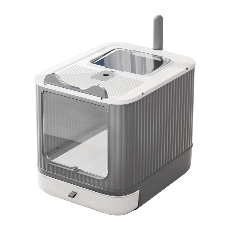 Upgraded Fully Enclosed Cat Litter Box with Lid, Covered Cat Box Enclosure, Anti-Splashing Easy to Clean Kitty Litter Boxes with Drawer, 3 Modes can Use from Kitten to Adult(White&Grey)