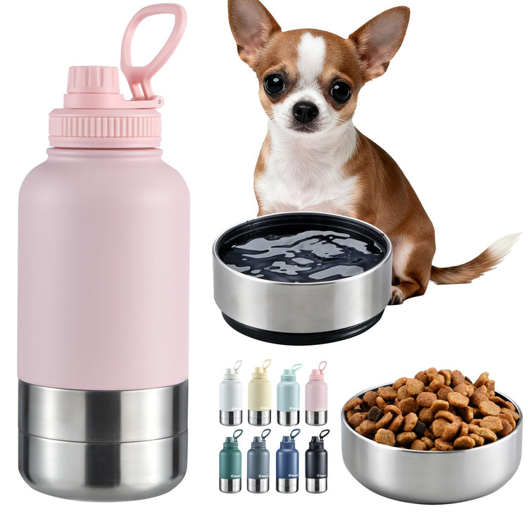 Cibaabo Insulated Dog Water Bottle with 2 Bowls, 32oz Travel Stainless Steel Double Wall Thermos, Portable Pet Dispenser, Gifts for Puppy Small Medium Dogs Walking Hiking and Camping