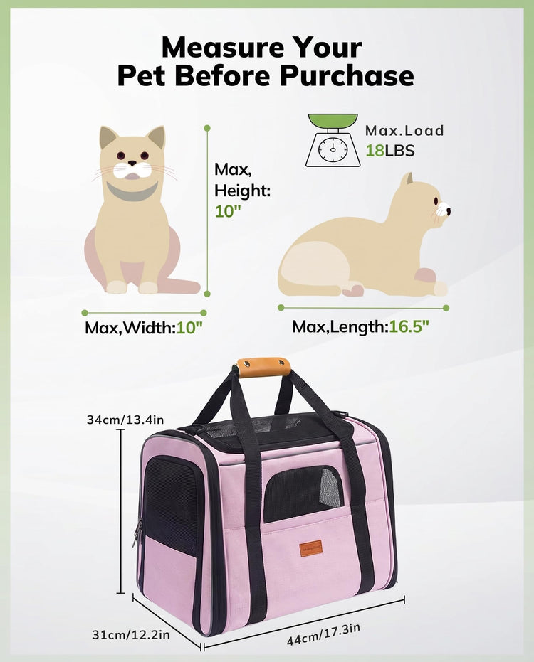 Morpilot Pet Carrier for Large Cats, Puppies & Small Dogs Up to 25lbs, Escape-Proof with Locking Zippers, Dual-Sided Cushion, Safety Buckle for Car & Vet Travel, Includes Foldable Bowl (Dark Gray)