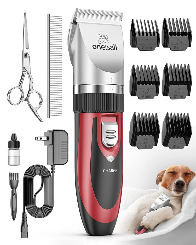 oneisall Dog Clippers Low Noise, Dog Grooming Kit with Rechargeable, Pet Shaver Cordless Electric Quiet Hair Clipper Set for Dogs Cats Pets（Gold）