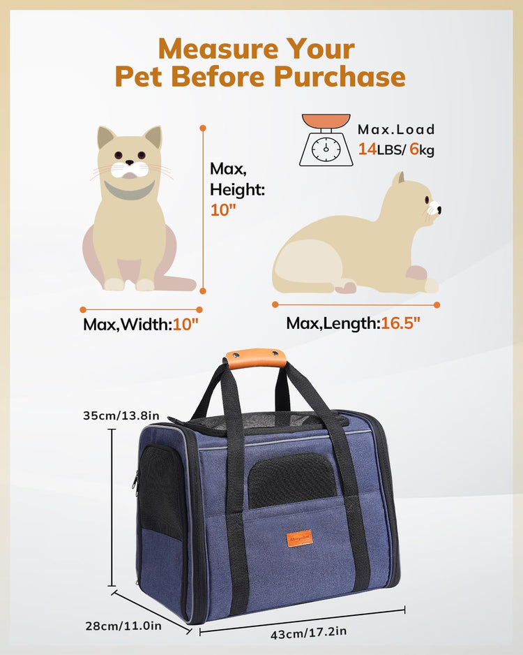 Morpilot Pet Carrier for Large Cats, Puppies & Small Dogs Up to 25lbs, Escape-Proof with Locking Zippers, Dual-Sided Cushion, Safety Buckle for Car & Vet Travel, Includes Foldable Bowl (Dark Gray)