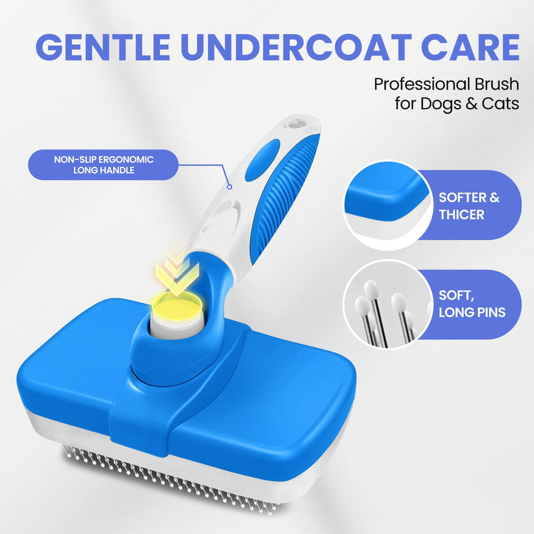 Self Cleaning Shedding Brush - 5-in-1 Professional Pet Grooming Kit Skin Friendly Grooming Tool for Dogs, Cats, and Puppies, Deshedding and Hair Removal for Long and Short Haired Pets, Blue