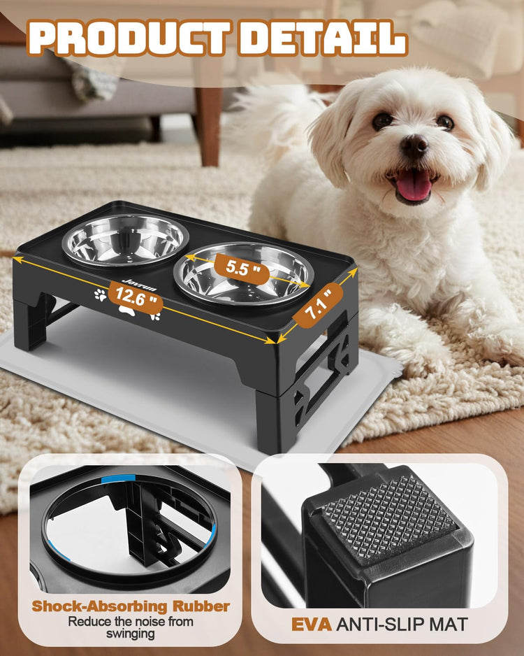 Jovrun Elevated Dog Bowls for Medium Large Size Dogs, Non-Slip Dog Feeder with 1*Stainless Steel Dishes & 1*Slow Feeder Bowl, 5 Heights Adjustable Raised Bowls to 3.15″-8.66″-9.84″-11.02″-12.2″