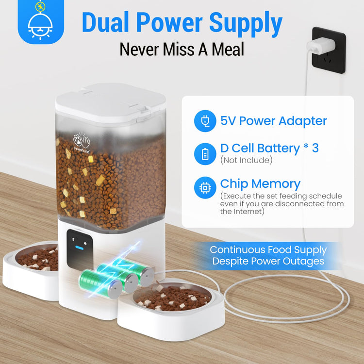 Frienhund Timed Automatic Cat Feeder 2 Cats with Slow Feed: Dual Automatic Dog Feeder with Information Visualization, Programmable Auto Cat Food Dispenser for Multiple Pets,Detachable for Clean-29 Cup