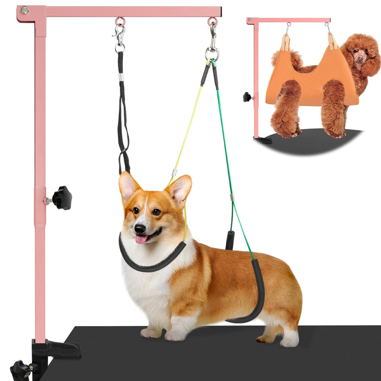 Dog Grooming Arm with Pet Grooming Hammock, getlstub 35" Pet Grooming Table Arm with Adjustable No Sit Haunch Holders, Dog Grooming Stand with Loop Noose for Small and Medium Pets