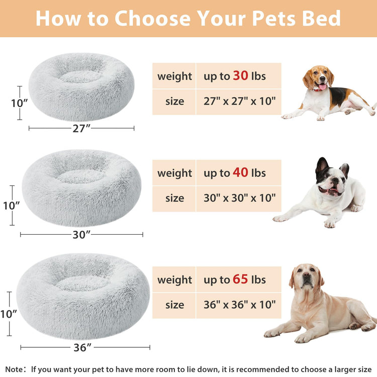 WNPETHOME Calming Dog Bed & Cat Bed, Anti-Anxiety Donut Small Dog Bed, Fluffy Faux Fur Cats Cushion Puppy Bed for Small Pets and Cats (24 x 24 inch, Light Coffee)