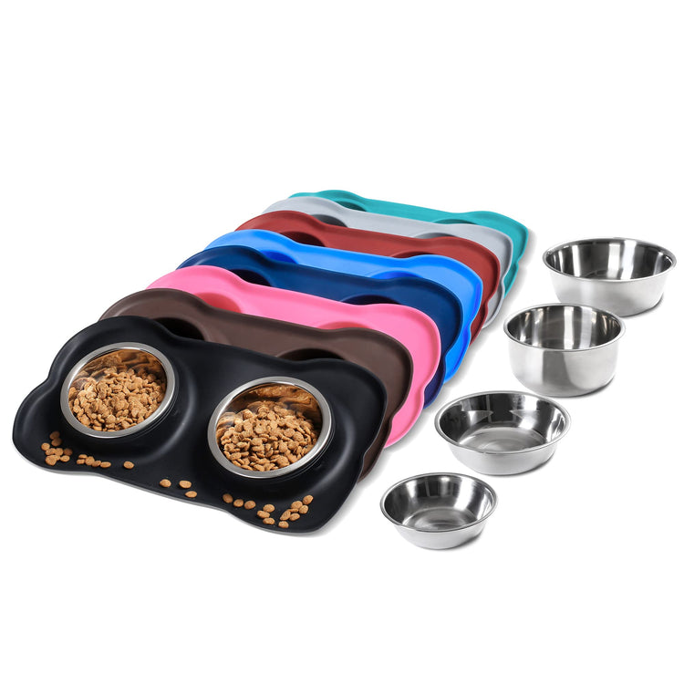 Hubulk Pet Dog Bowls 2 Stainless Steel Dog Bowl with No Spill Non-Skid Silicone Mat + Pet Food Scoop Water and Food Feeder Bowls for Feeding Small Medium Large Dogs Cats Puppies (Small, Blue)