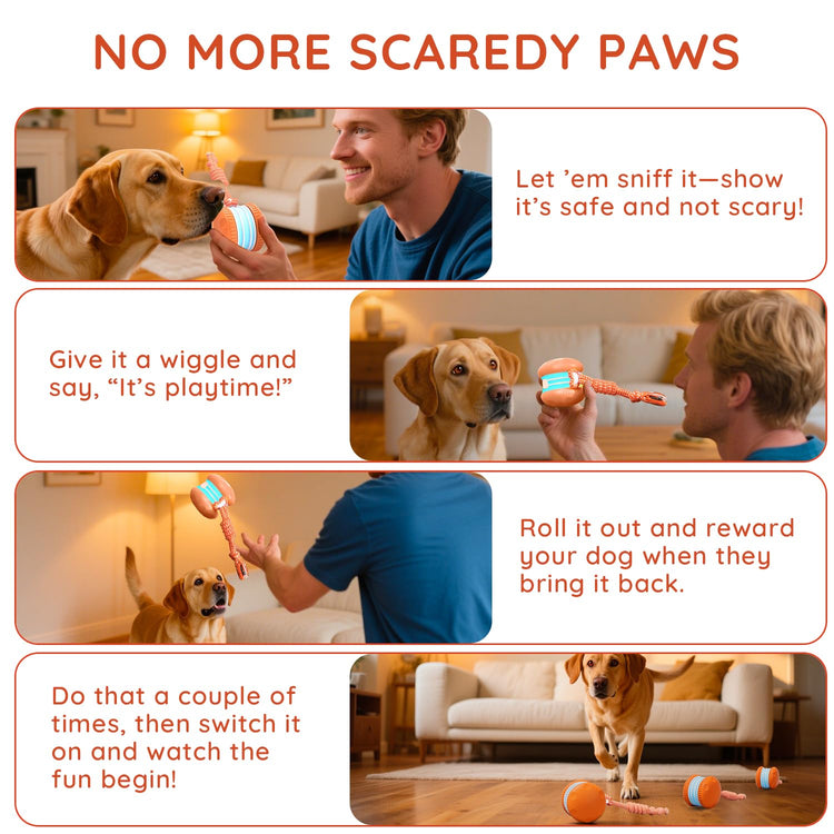 Interactive Dog Toys, Random Path Electric Automatic Moving and Rolling Dogs Toy with Rope for Small Medium Large Dogs, Motion-Activated Dog Stimulation Toy for Boredom Relief (Orange)