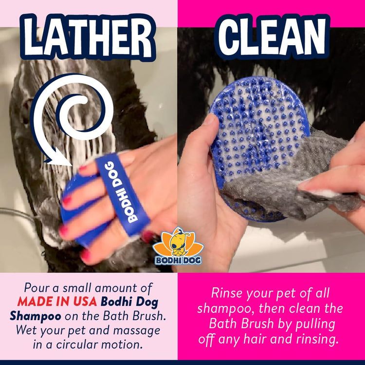 Bodhi Dog Shampoo Brush - Pet Grooming & Bath Supplies for Dogs and Cats - Bath Brush for Long & Short Hair - Premium Scrubber for Shower, Bathing & Massage (One Pack, Silver Glitter)