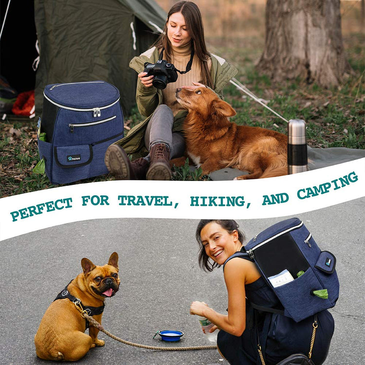 PetAmi Dog Travel Bag Backpack, Airline Approved Dog Bags for Traveling, Puppy Diaper Bag Supplies, Pet Camping Essentials Hiking Accessories Dog Mom Gift, Food Container, Collapsible Bowls, Gray