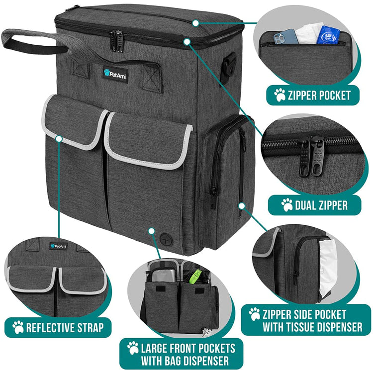 PetAmi Dog Travel Bag Pet Supplies Accessories Organizer for Traveling, Camping, Weekend; Cat Pet Travel Bag Kit Includes 2 Food Storage Containers, 2 Collapsible Bowls, 1 Feeding Mat (Purple)