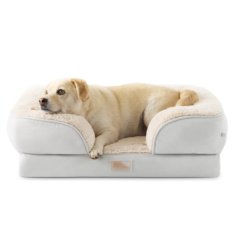 Town & Country Everyday CuddleTown Comfy Solid Bolster Sofa Pet Bed, Supportive & Calming Egg Crate Foam, Non-Slip Bottom, Machine Washable Cover, Grey, Medium 28"x23"x8"