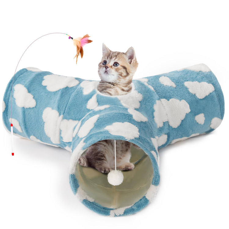 Tempcore Pet Cat Tunnel Tube Cat Toys 3 Way Collapsible, Tunnels for Indoor Cats，Kitty Bored Peek Hole Toy Ball Cat, Puppy, Kitty, Kitten, Rabbit