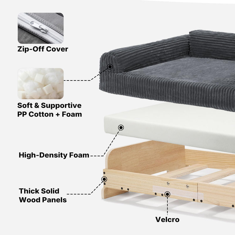 Veehoo Elevated Dog Bed Indoor, Wood Furniture Style Dog Couch Sofa with Removable Washable Cover, Cute & Durable Dogs Bed Furniture for Small Dogs & Puppies Up to 40 lbs