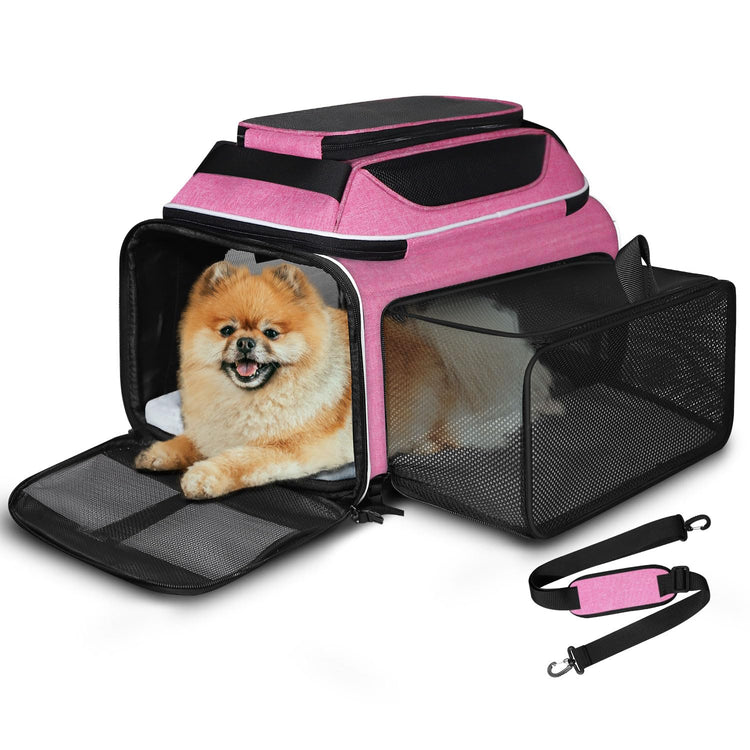 Petskd Top and Side Expandable Pet Carrier 18x11x11 Inches Delta United Airline Approved, Soft-Sided Carrier for Small Cats and Dogs with Locking Safety Zippers and Anti-Scratch Mesh(Black)