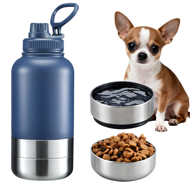 Cibaabo Insulated Dog Water Bottle with 2 Bowls, 32oz Travel Stainless Steel Double Wall Thermos, Portable Pet Dispenser, Gifts for Puppy Small Medium Dogs Walking Hiking and Camping