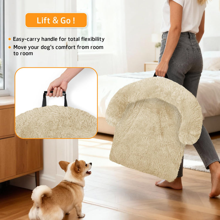 Calming Dog Bed Fluffy Plush Dog Mat for Furniture Protector with Removable Washable Cover for Large Medium Small Dogs and Cats (Small(35x31x5), Light Grey)