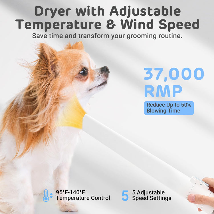 iPettie D23 Pro Pet Grooming Kit for Dogs: Vacuum Dog Brush and Dog Trimmer Vacuum — 95°F-140°F Adjustable Temperature, Adjustable Wind Speed, 23000 PA Suction for All Pet Grooming Needs