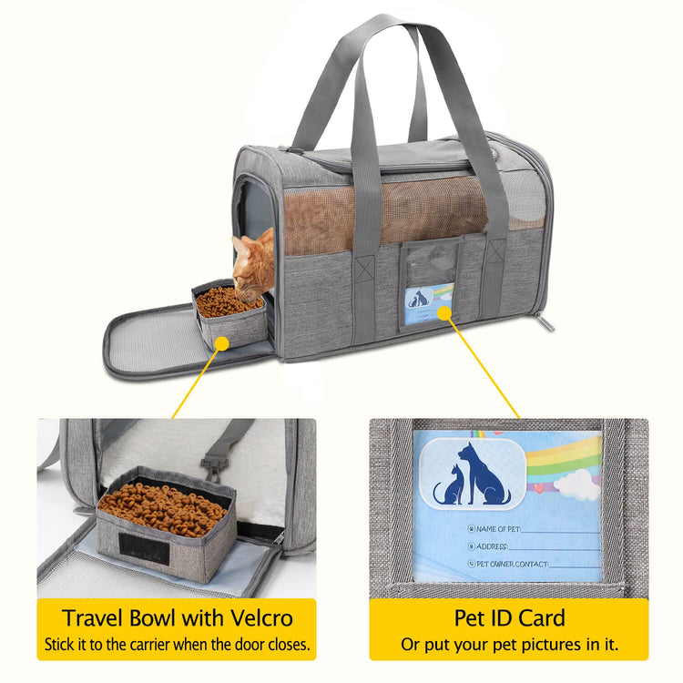 Refrze Cat Carrier,Dog Carriers for Small Dogs Medium Cats Pet Carrier up to 15 Lbs, TSA Airline Approved Cat Carrier Soft, Cat Dog Crate Travel Bag,Grey
