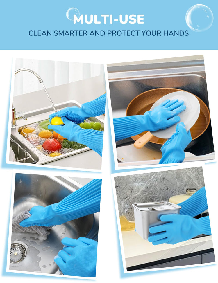 Pecute Pet Grooming Gloves - Heat Resistant Silicone Gloves with High-Density Teeth, Enhanced Five Finger Design for Bathing and Massaging Dogs and Cats, Blue