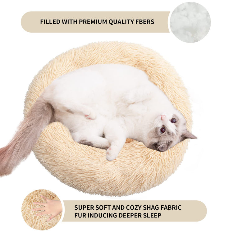 Dog Bed for Small Medium Large Dogs Cats, 20 inch Calming Washable-Round Cozy Soft Pet Bed for Puppy and Kitten with Slip-Resistant Bottom