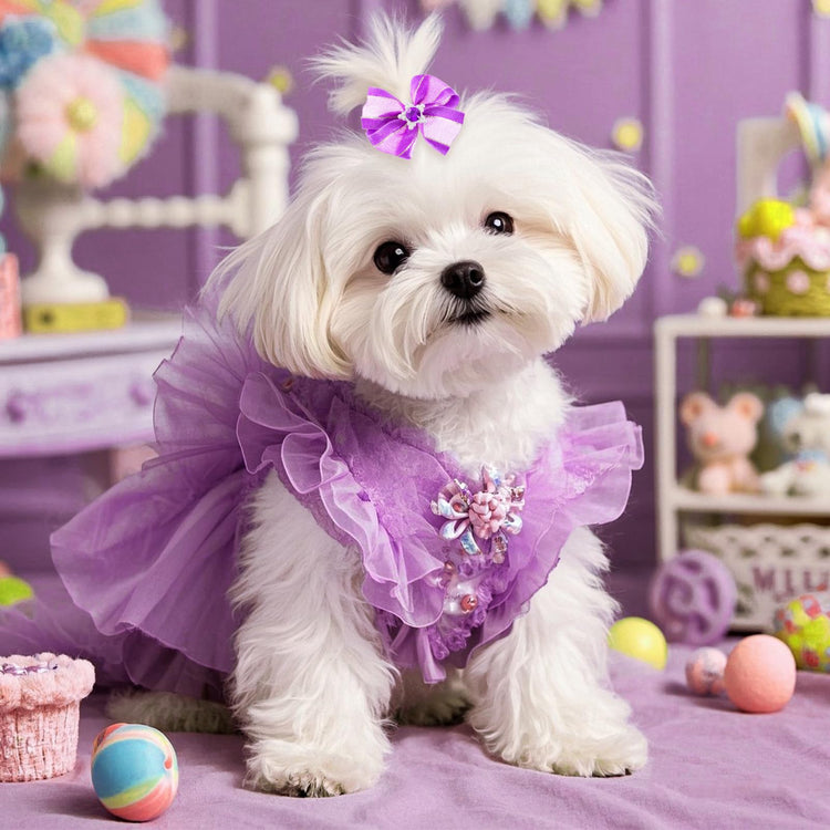 20 PCS Cute Dog Hair Bows with Rubber Bands Elastic Handmade Mix Style Lace Rhinestone Pearls for Furry Puppy Cat Pet Girl, Pink