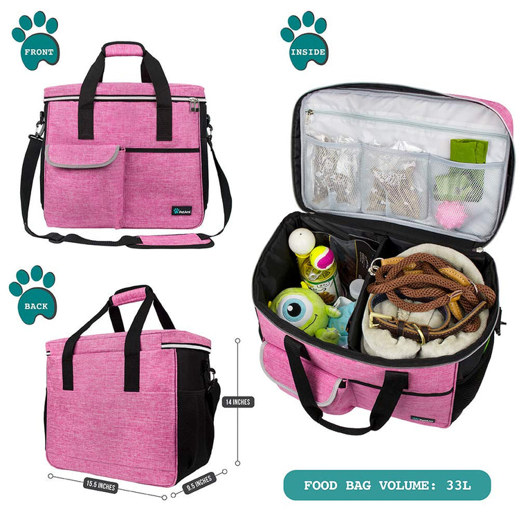 PetAmi Dog Travel Bag Organizer, Pet Travel Kit with 2 Food Containers & 2 Collapsible Dog Bowls, Pet Supplies Tote with Luggage Sleeve, Weekend Road Trip Camping Essentials, Dark Gray, Medium