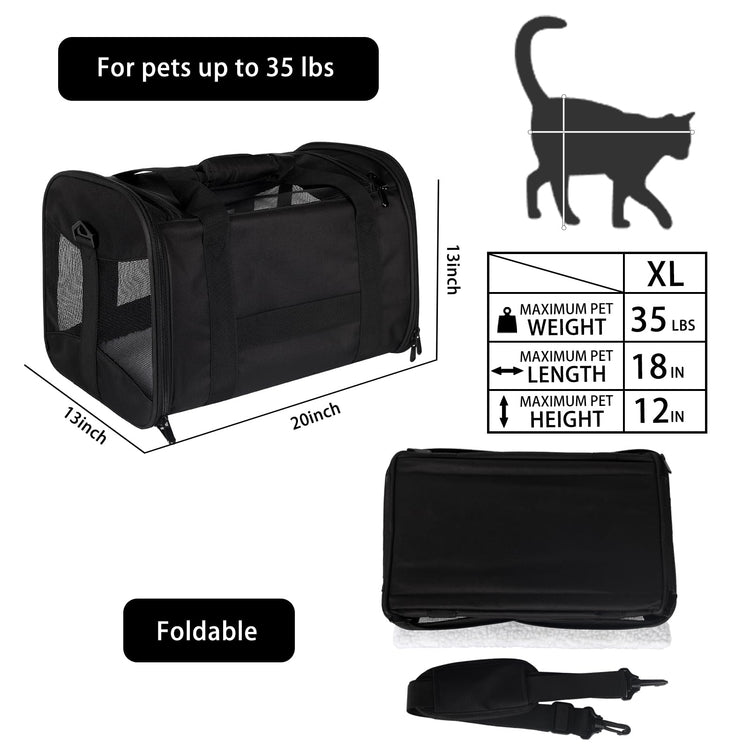 Cat Dog Carriers Soft-Sided Pet Carrier Large Cats for Medium Big Cat Small Dog Puppy up to 16lbs TSA Airline Approved Animal Collapsible Cat Carrier Carriers Travel Carrier Cat Bag (17x11x11)