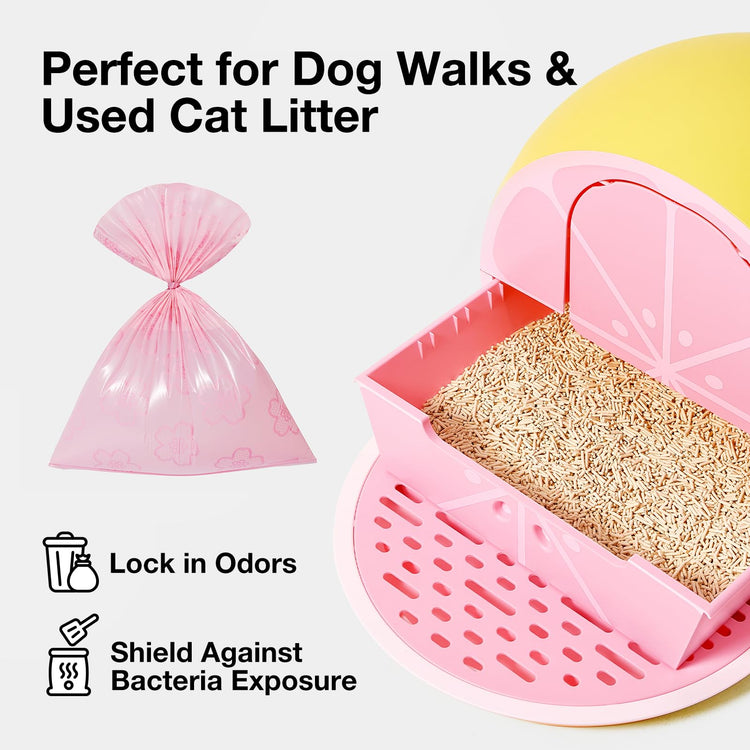 VETRESKA Dog Poop Bag Dispenser with Cherry Blossom Scented Poop Bags, Leak Proof and Extra Thick Pet Waste Bags, 1 Poop Bag Holder and 105 Bags for Dog Walking and Cats Litter, Pink