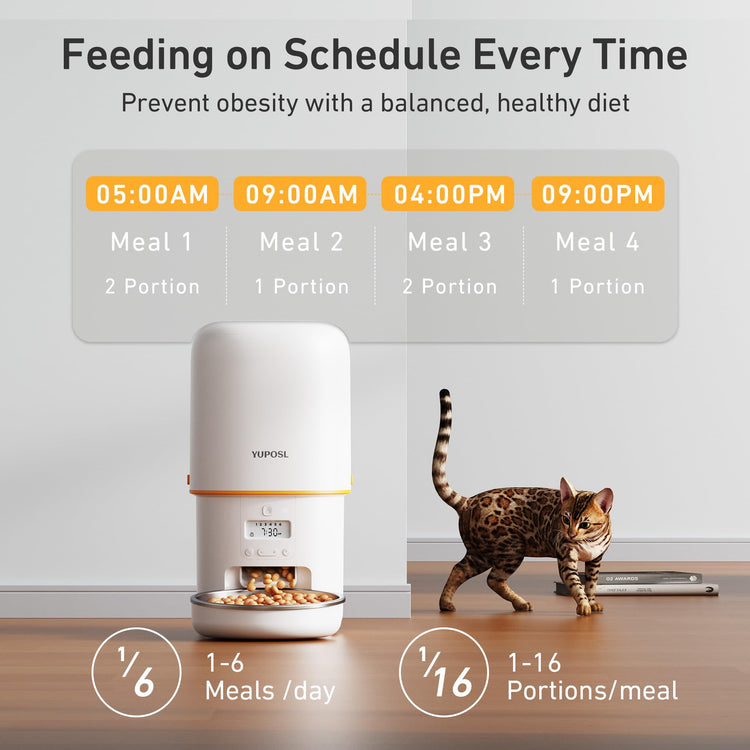 Yuposl Automatic Cat Feeders - 2L Cat Food Dispenser Easy to Use, Timed Automatic Pet Feeder with Over 180-day Battery Life, 1-6 Meals Dry Food Programmable Portion Control Also for Dogs