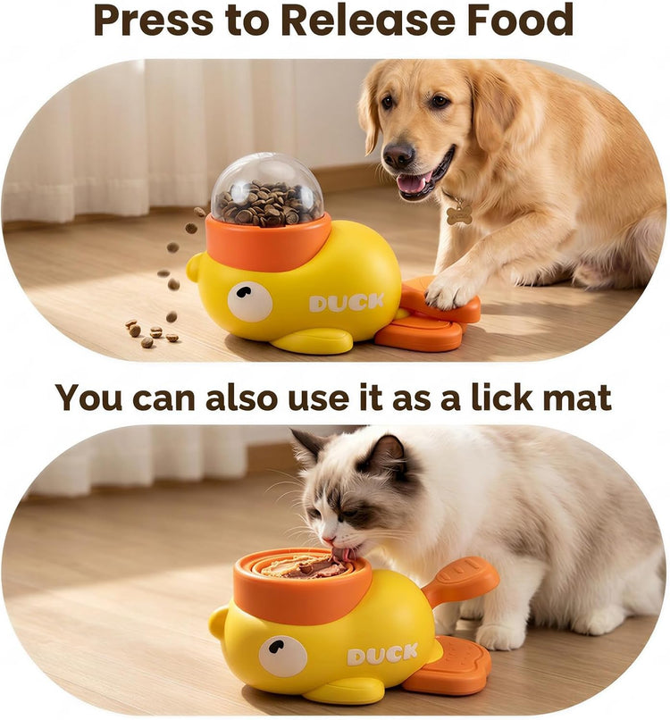 Duck Treat Dispenser with Lick Mat for Dogs to Train Problem-Solving Skills, Prevents Bloating, Dog Slow Feeder Puzzle Toy, Interactive Treat Dispensing Toy for Small Cats, Dogs